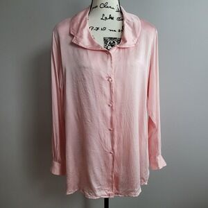 Vintage 90s Jessica Holbrook 100% silk pastel pink button up blouse coquette